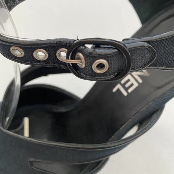 Chanel Black Patent Blue Fabric Platform Heels Size 38 US 7.5 - Picture 4 of 8